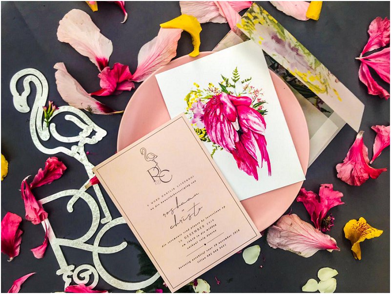 Flamingos inspired wedding stationery