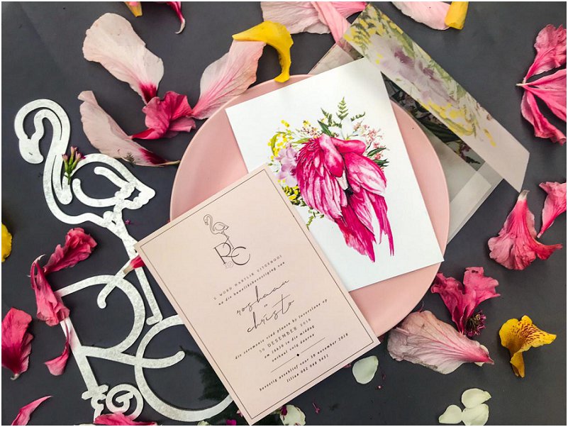 Flamingos inspired wedding stationery