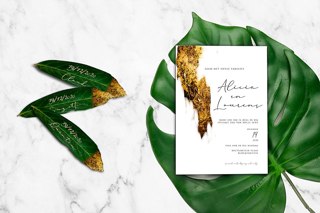 Modern wedding stationery with Gold & Green